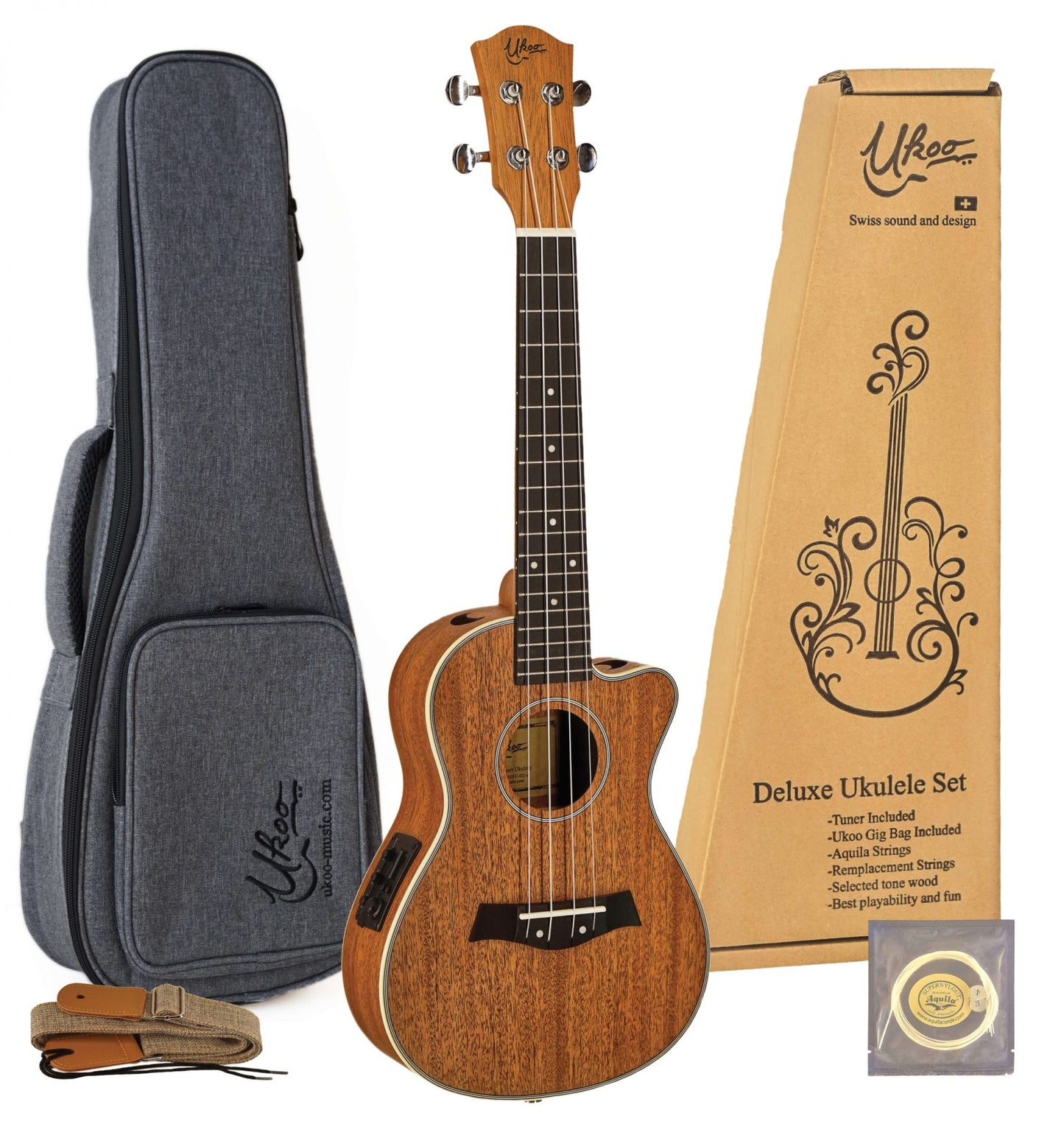 ukulele koa, elektrische ukulele, konzert ukulele